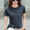 Summer Slim Cotton Bamboo Solid Color Casual Women's T-Shirts O-Neck - Image 3