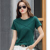 Summer Slim Cotton Bamboo Solid Color Casual Women's T-Shirts O-Neck - Image 7