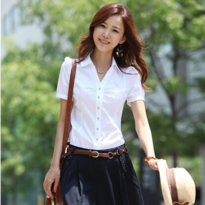 Women's Elegant Blouse - Fashionable Button Up White Work Shirt - Image 16