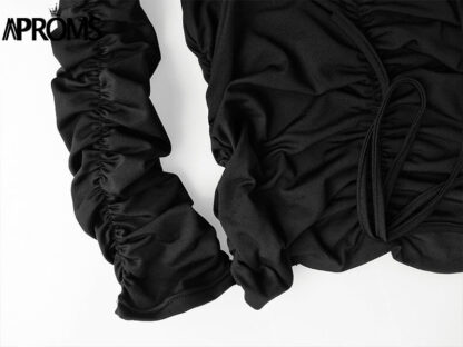 Off The Shoulder Crop Tops Casual Pleated White or Black Shirt Women's Short Sleeve - Image 18