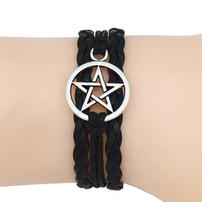 4 Colors New Gothic Fashion Antique Pentagram Charms Wiccan Pentacle Leather Bracelets Vintage Jewelry Gift for Women Men
