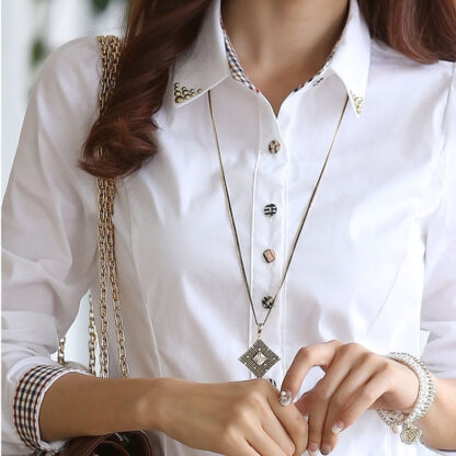 Women's Elegant Blouse - Fashionable Button Up White Work Shirt