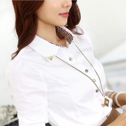 Women's Elegant Blouse - Fashionable Button Up White Work Shirt - Image 9