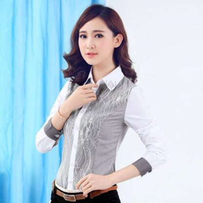Women's Elegant Blouse - Fashionable Button Up White Work Shirt - Image 13